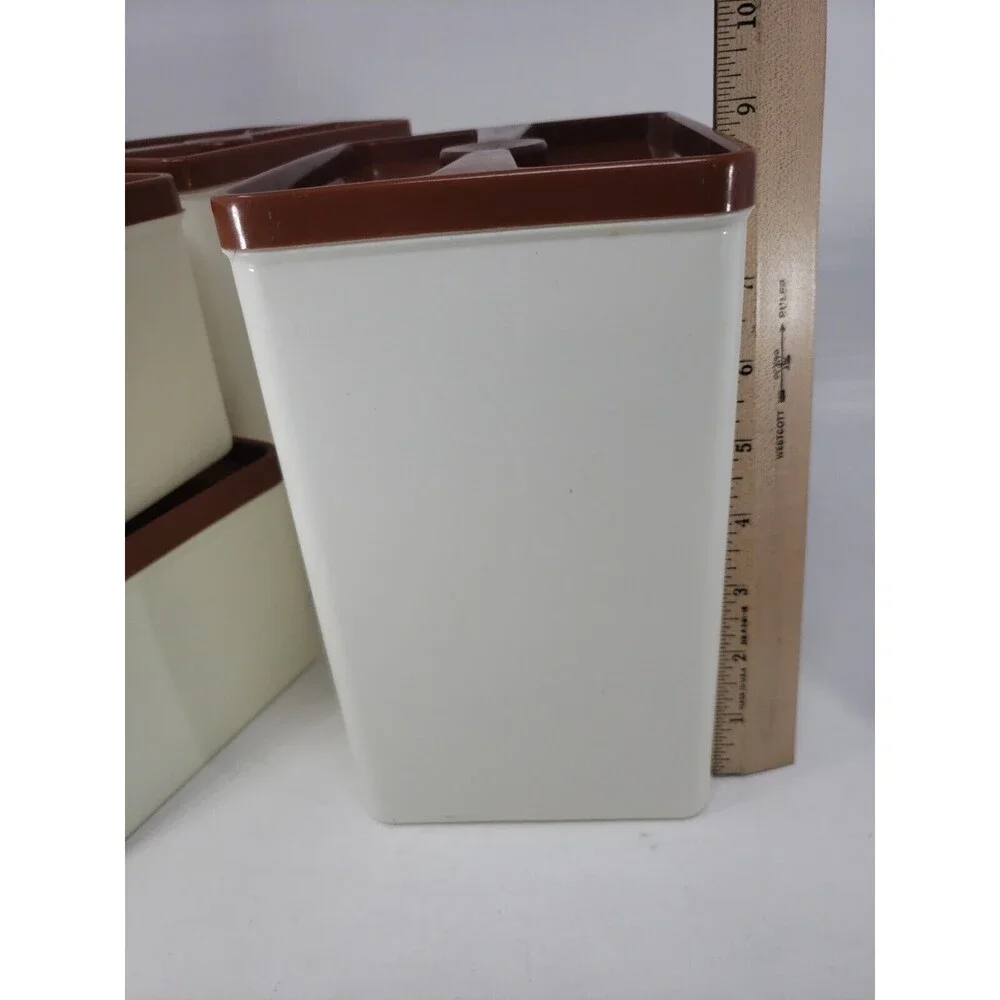 Poly Flex Republic Canister Set Vintage MCM Four Piece Brown 4 Lids Model 239